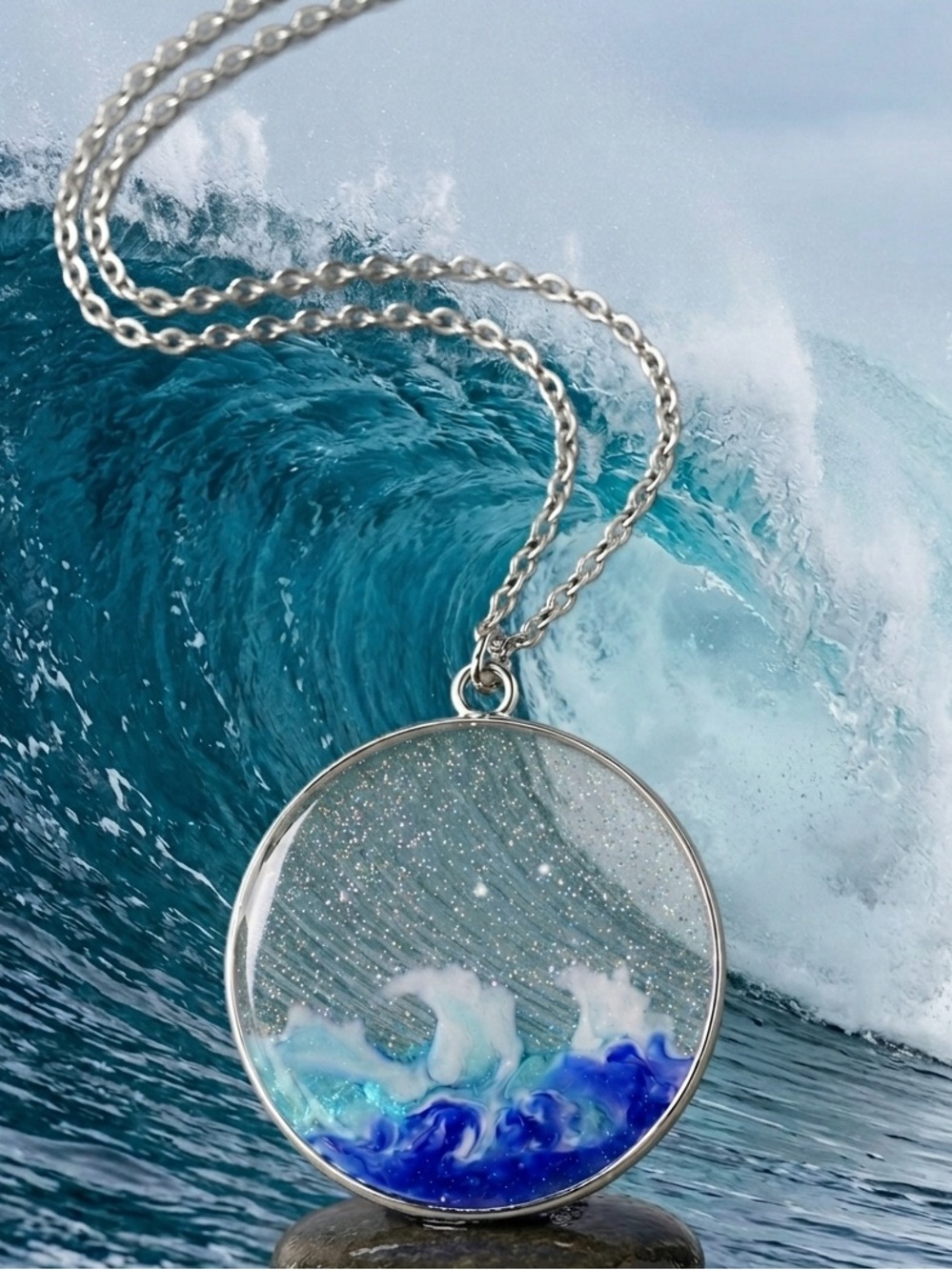 “Dance with the Waves, Move with the Sea” Oceanscape Tidal Water Island Necklace - Picture 2 of 10